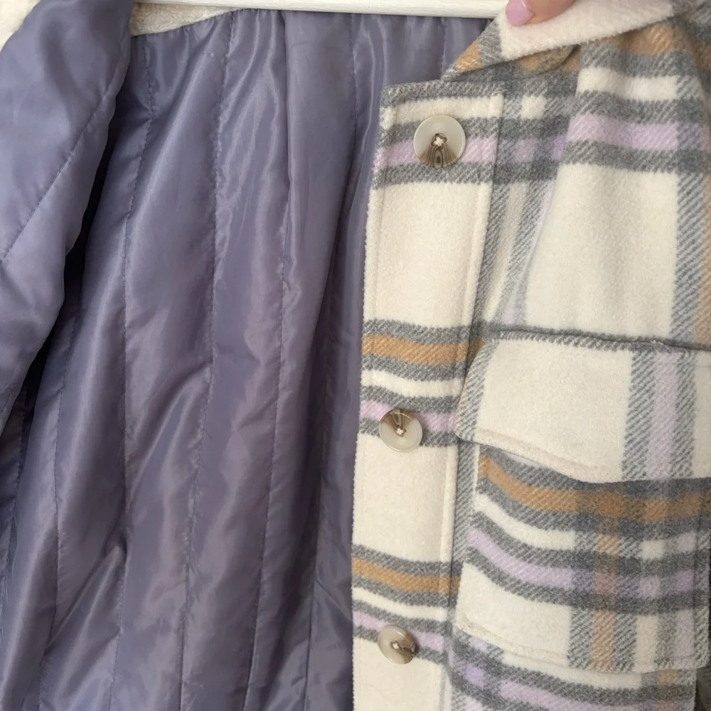 Anthropologie Hooded Plaid High Pile Fleece Lined Shirt Jacket L - Picture 9 of 12